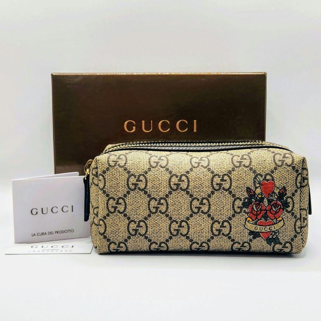 《極美品》GUCCI ハートタトゥー ポーチ GGプラス PVC 真贋鑑定済