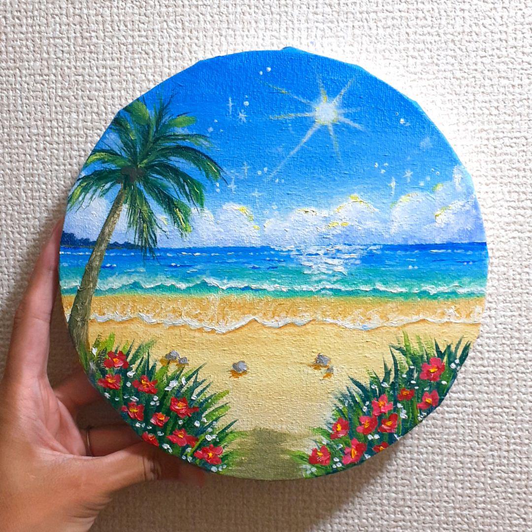 パラダイス》油絵 油彩画 海 風景画 直径 20cm - メルカリ