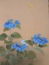 武田鼓葉筆 花鳥画 題目 【 花 蝶 図 】 紙本軸　紫陽花　落款照合 武田鼓葉筆 花鳥画 題目 【 花 蝶 図 】 紙本軸 紫陽花