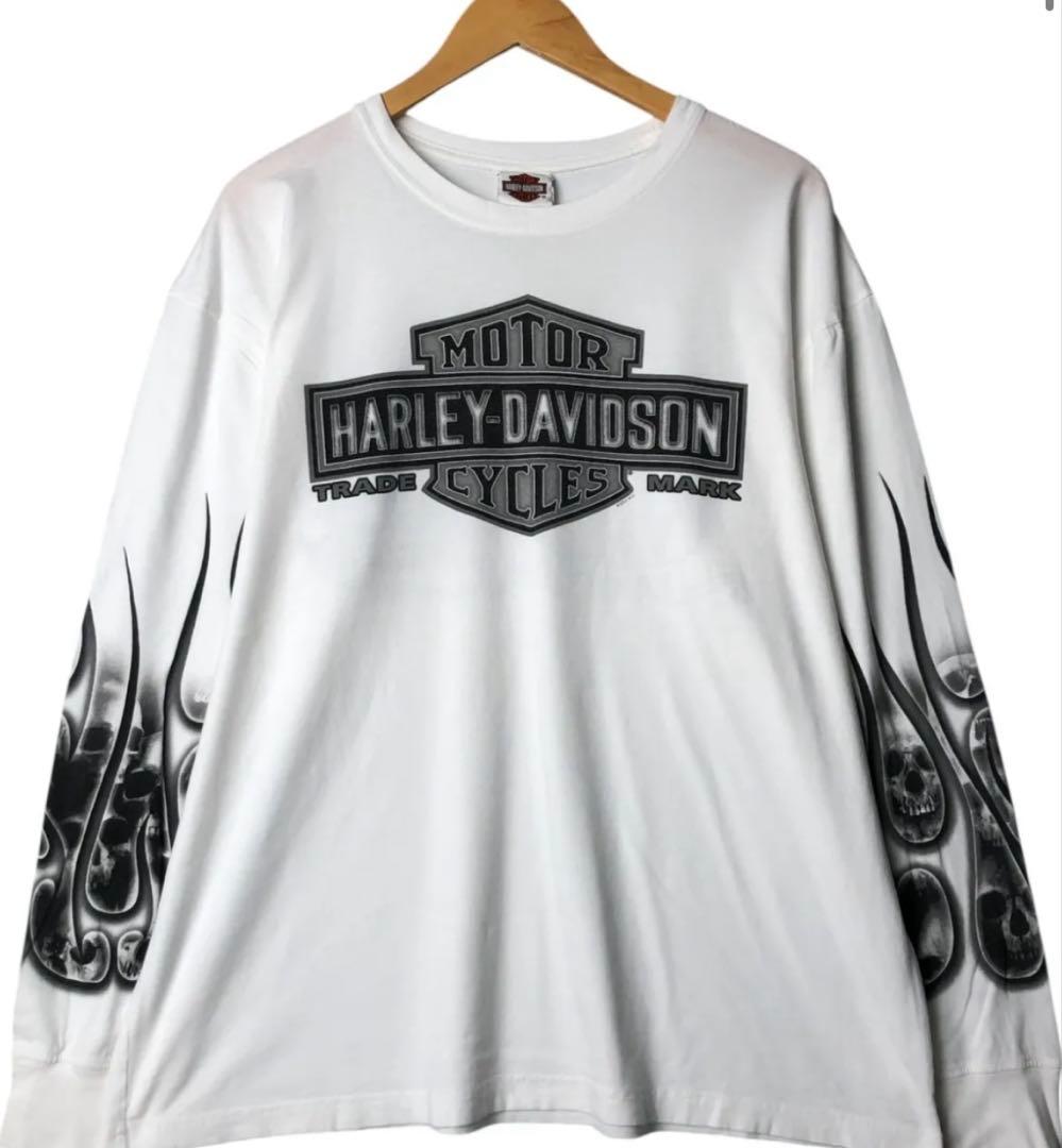 Harley-Davidson スカル 袖ファイヤーパターン　 極美品。