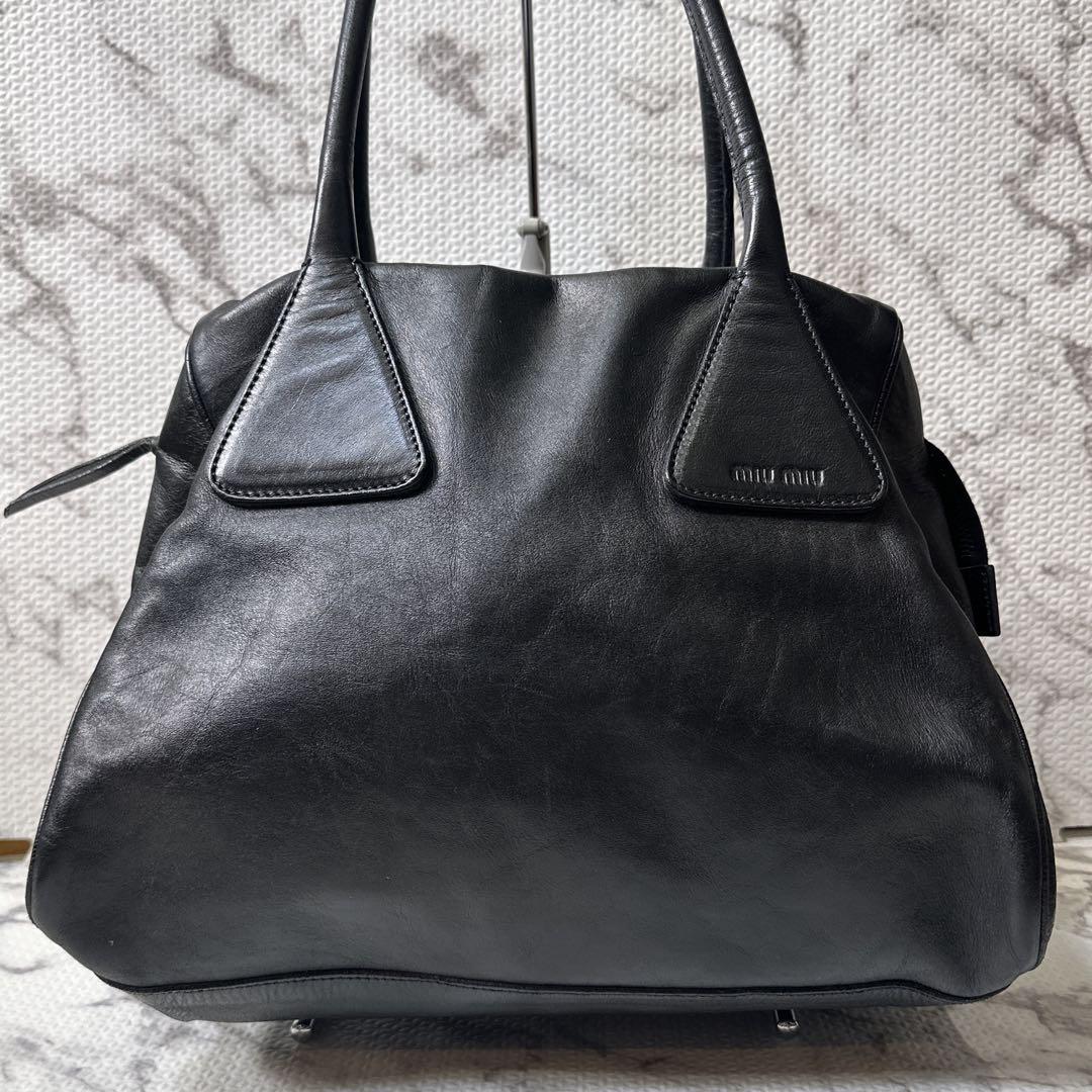 バッグ Miu Miu Archive Leather Hand Bag Black