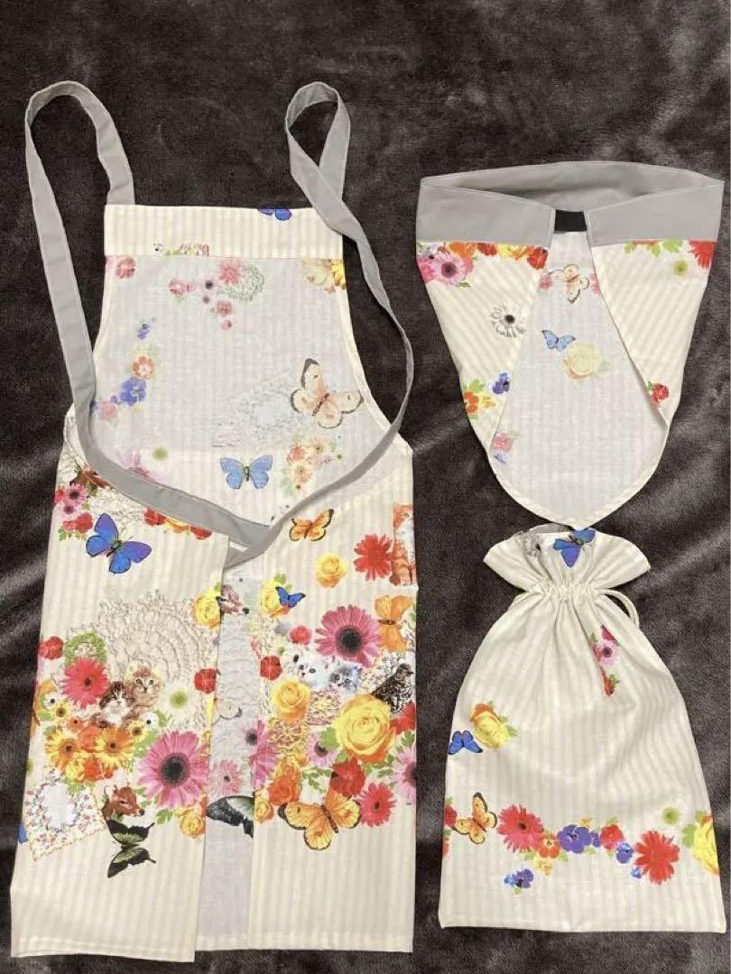 エプロン 三角巾 巾着3点セット キッズ150くらい 画像2