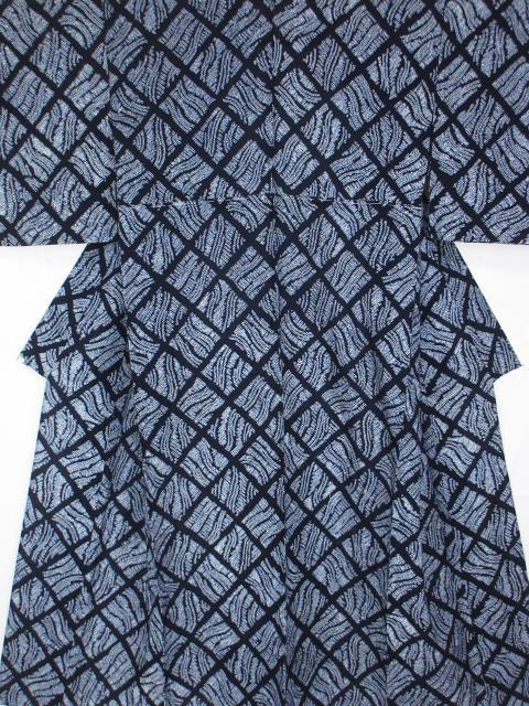 未着用！有松鳴海絞り＊モダンひし形＊居敷当て付き＊ゆかた＊１６０ｃｍ＊裄６９ 未着用！有松鳴海絞り＊モダンひし形＊居敷当て付き＊ゆかた