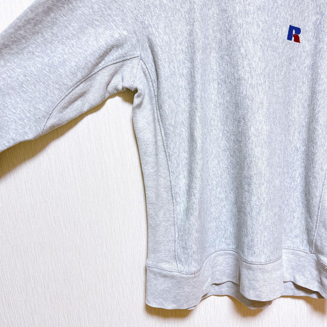 【ラッセルアスレティック】無地 前V スウェット トレーナー L霜降りグレー刺繍