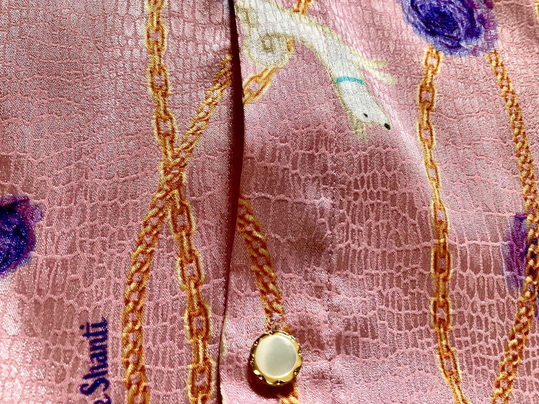 メゾンドシャンティ シャンテ＆花柄チェーン模様 ロングシャツワンピース