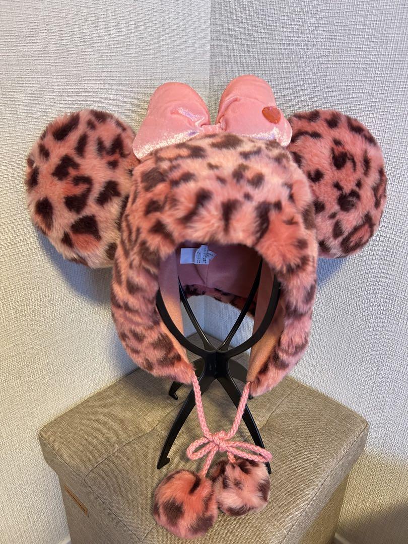 【美品】ディズニーファンキャップミニーヒョウ柄ピンク
