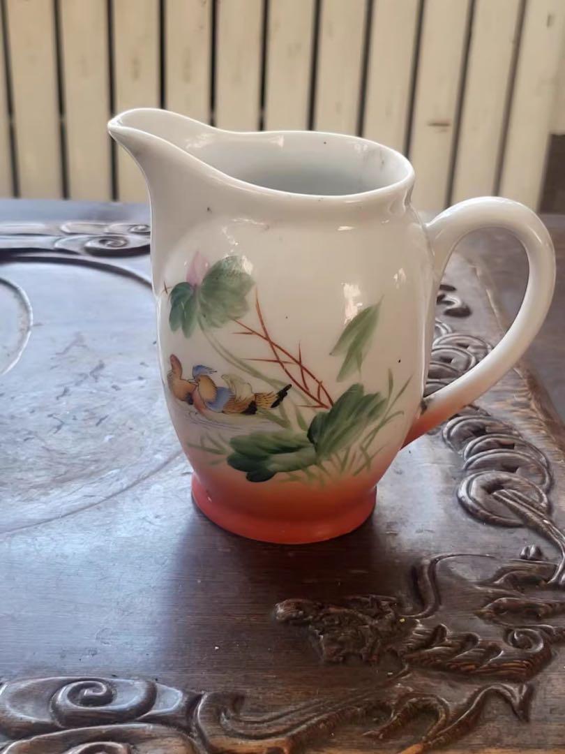 手描き陶器クリーマー 花と鳥