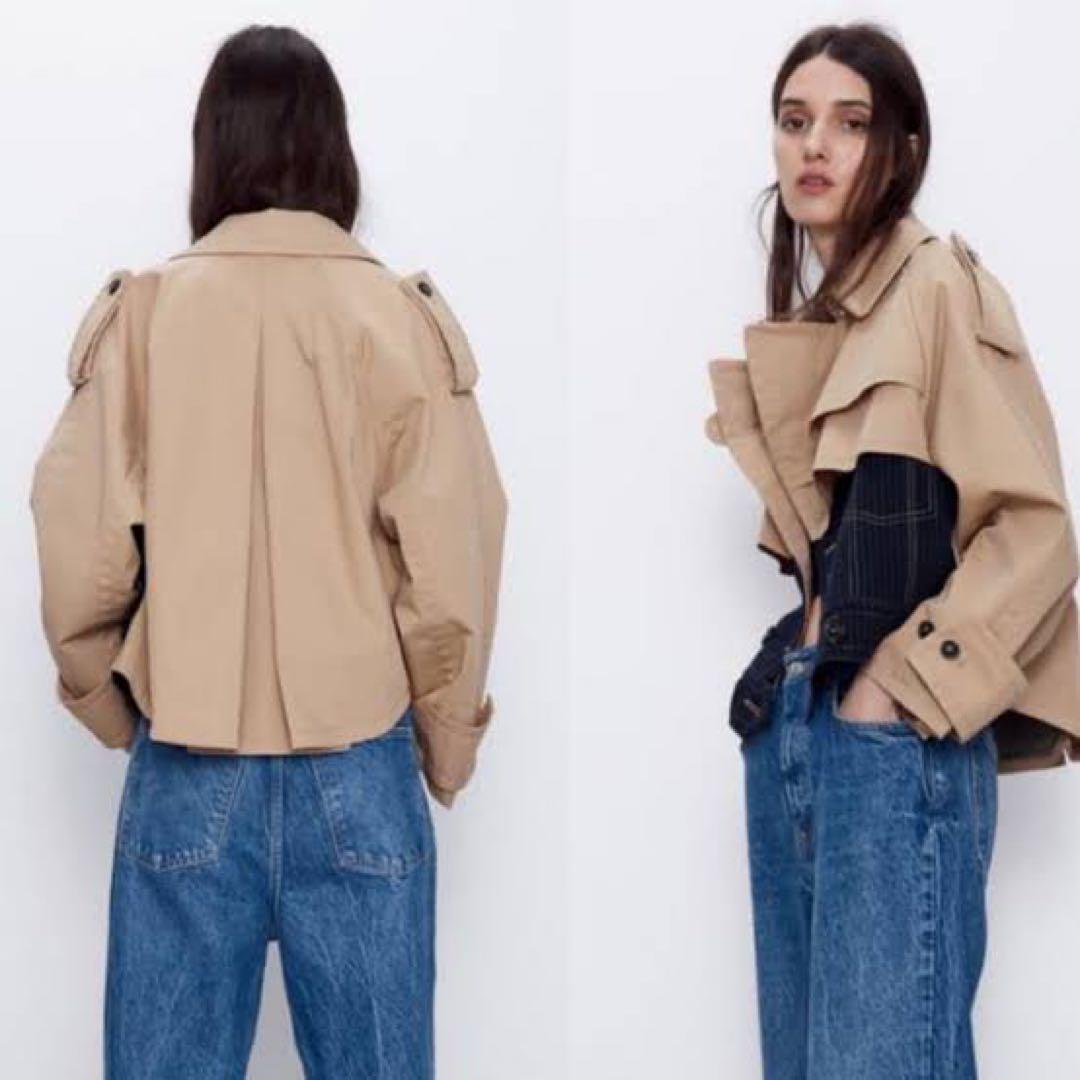 ZARA ショートコントラストトレンチコート - メルカリ