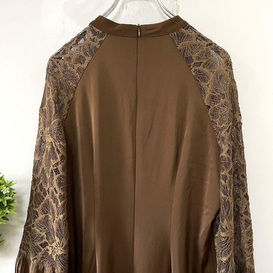 【美品】レジャ【Ｌ】ロングドレス　ワンピース　プリーツ　ベル　レース　ストレート