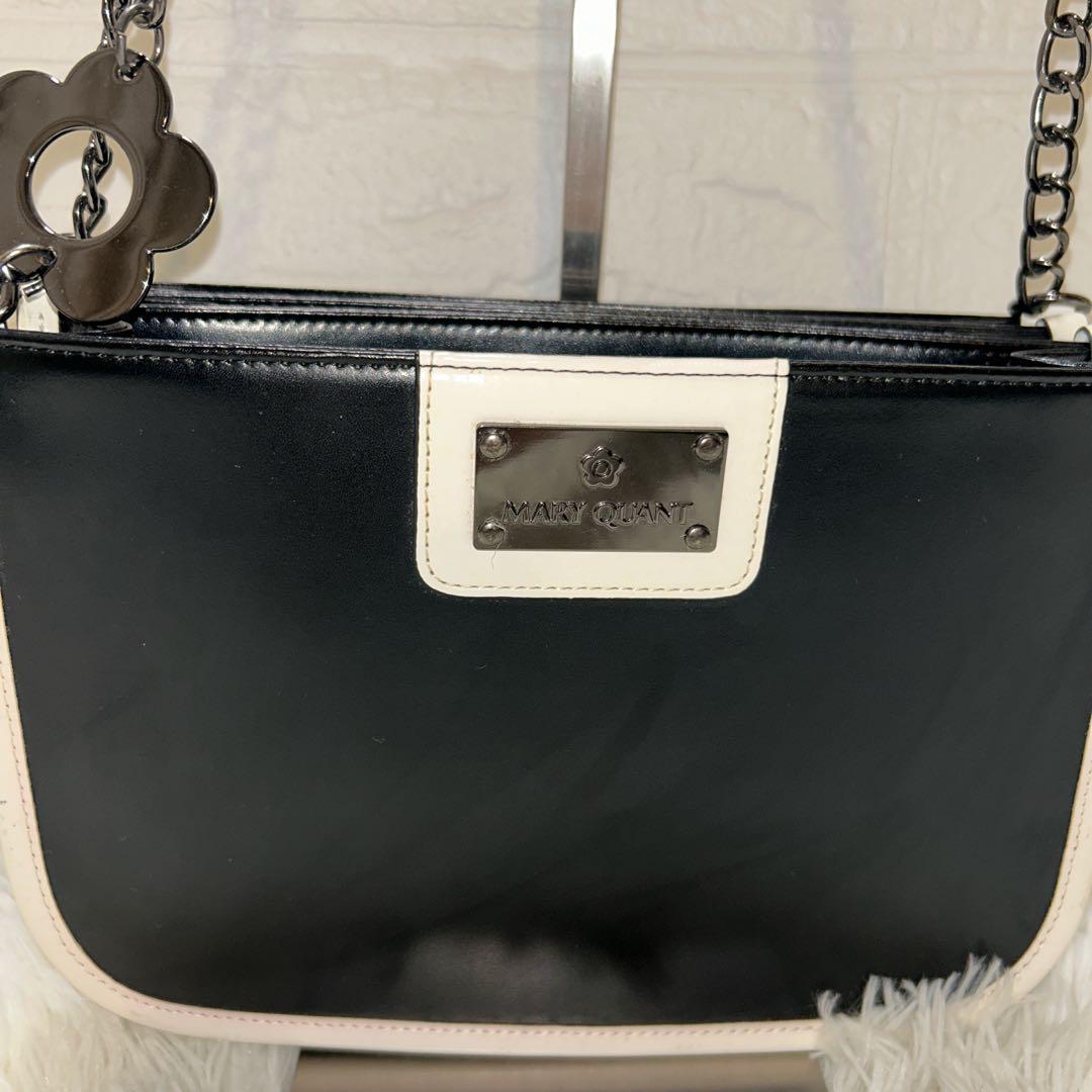特価商品  美品】MARY QUANT ブラック ホワイト チェーン ハンドバッグ Y2K バッグ