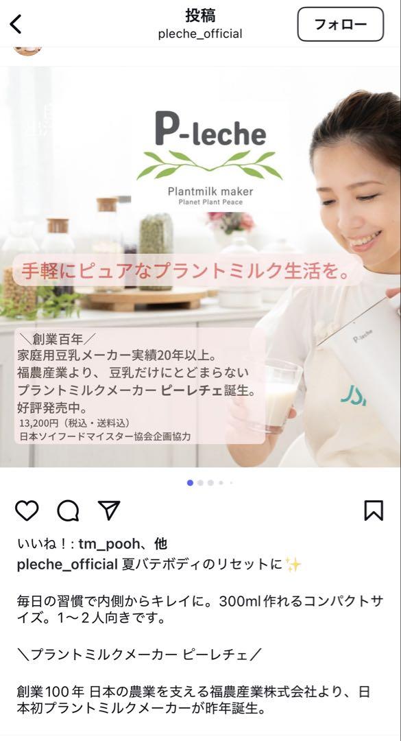 P-leche プラントミルクメーカー 300ml 豆乳メーカー