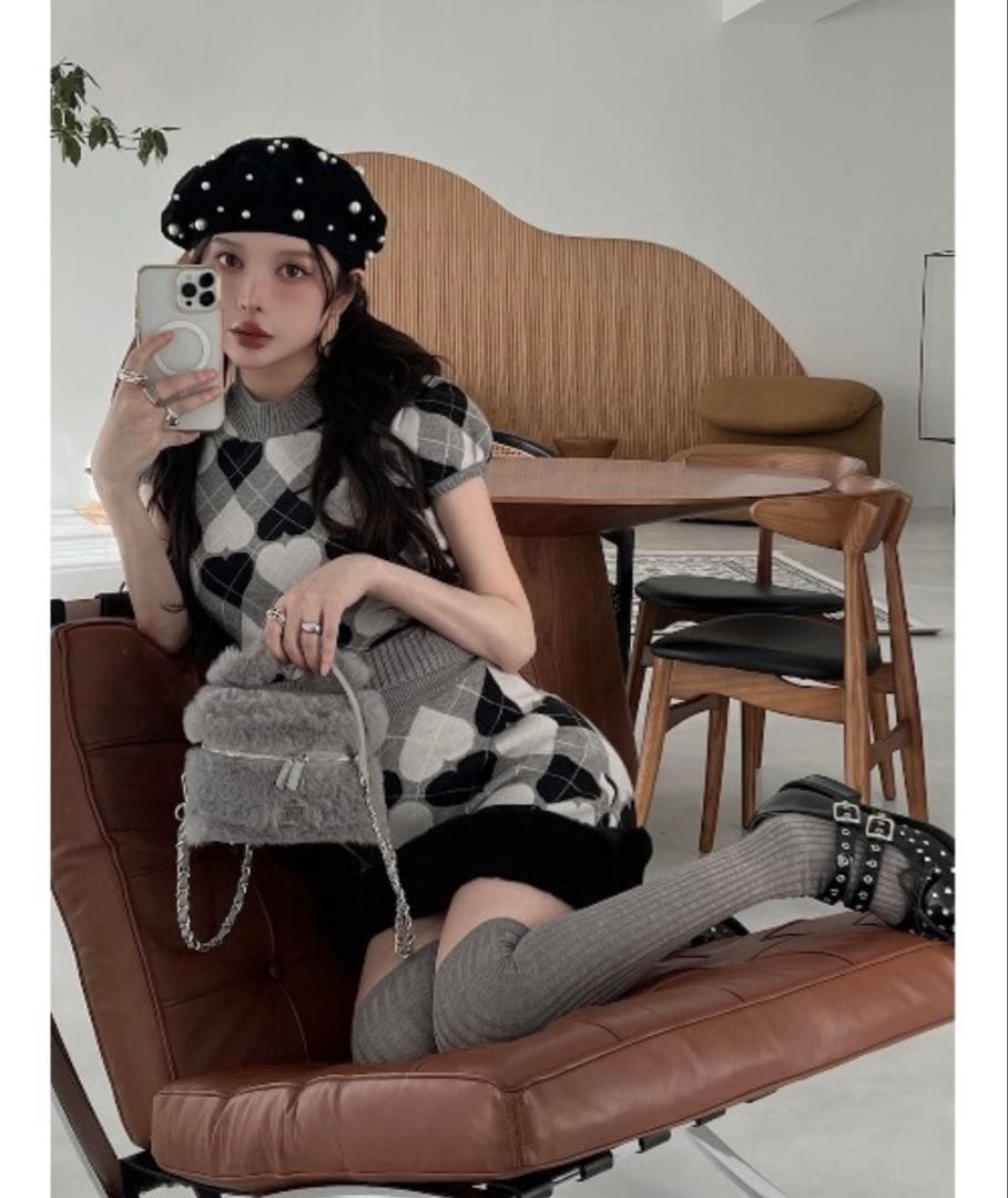 Darich アーガイルハートチェックニットセットアップ