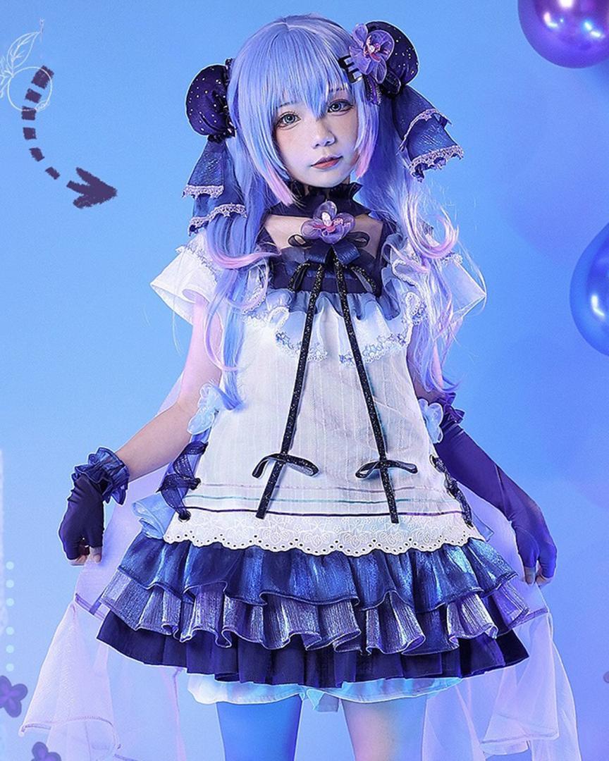 ◆ 初音ミク コスプレ 紫 ブルーベリー ワンピース ボーカロイド 衣装
