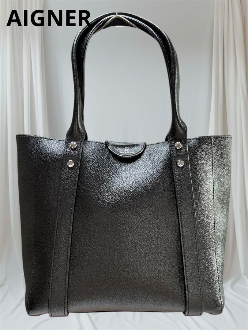 お買得　AIGNER アイグナー トートバッグ レザー ブラック　内ピンク