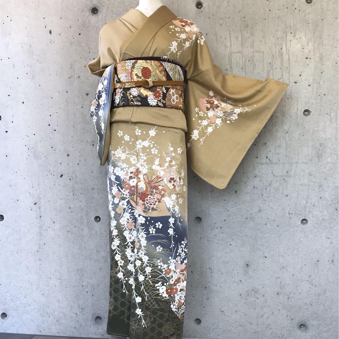 Youcoo様 5点セット 正絹 上質な訪問 扇子鼓に花草橘柄 袷 Youcoo様 5点セット 正絹 上質な訪問 扇子鼓に花草橘柄 袷