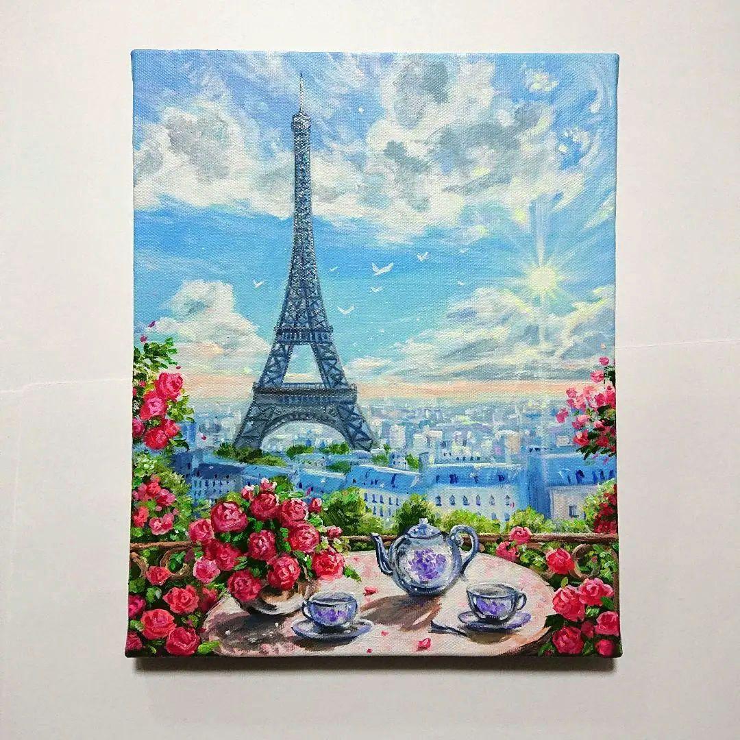 【パリの眺め】アクリル画 F3 風景画 絵画