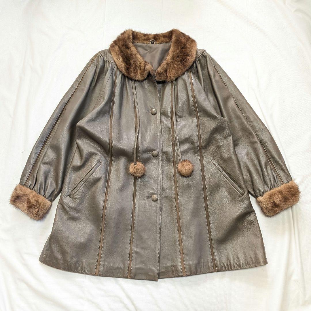 【vintage】希少80sゴートレザー・ポンポン付きリアルレザーコート チョコ