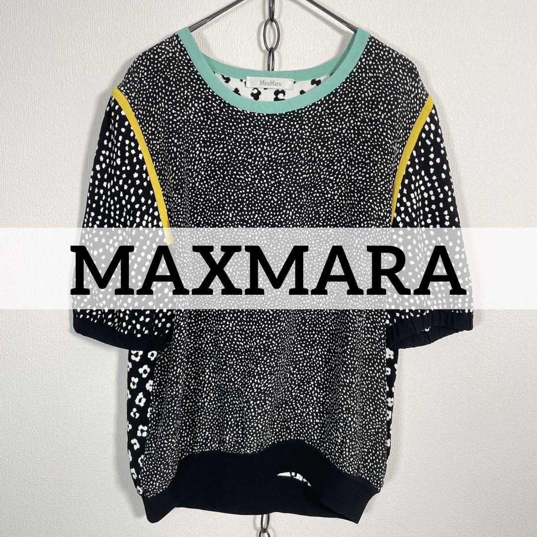MAXMARA クレイジーパターン 半袖サマーニットカットソー 総柄 異素材トップス