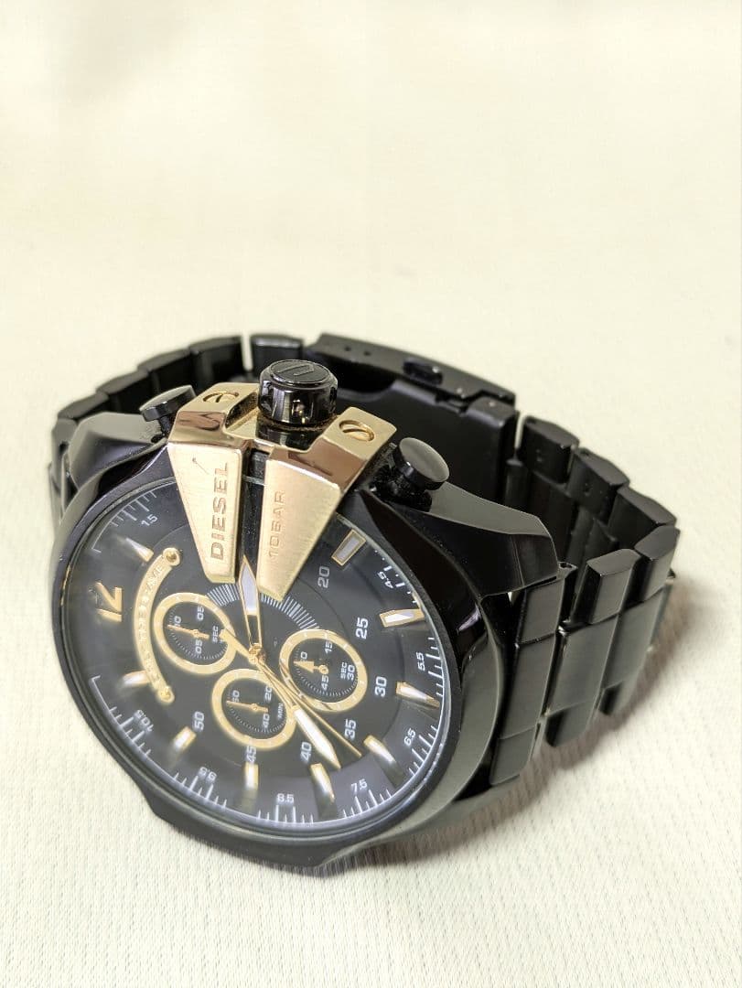 最終価格【DIESEL】 DZ-4338 OH済クロノグラフ 黒金属ベルト稼働中 DIESEL ディーゼル 時計 腕時計 メガチーフ MEGA CHIEF DZ4338 海外