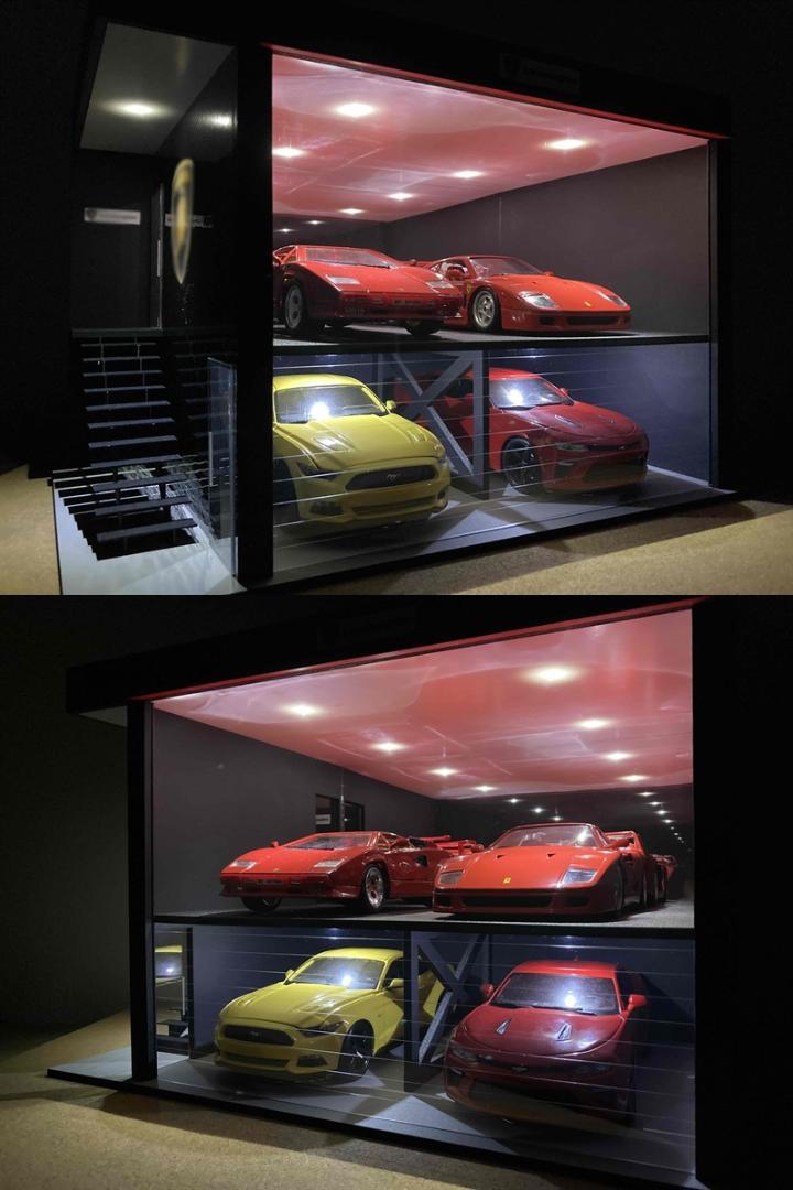 ミニカー専用ジオラマ：1/18ショールーム＆ガレージⅤ（光沢カーボン）NEW！