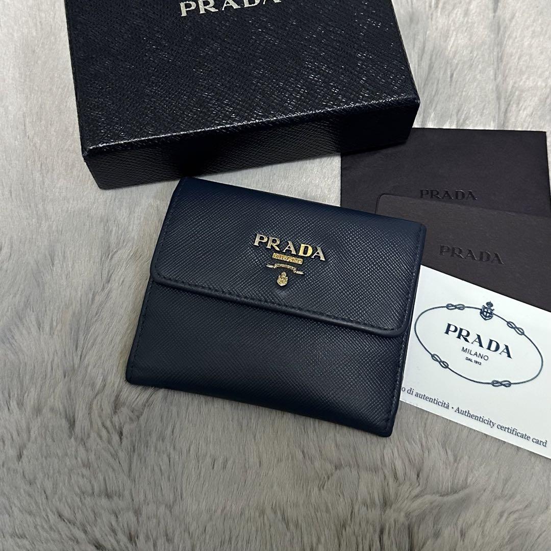 美品✨　PRADA プラダ　パスケース　カードケース　ブルー　サフィアーノレザー