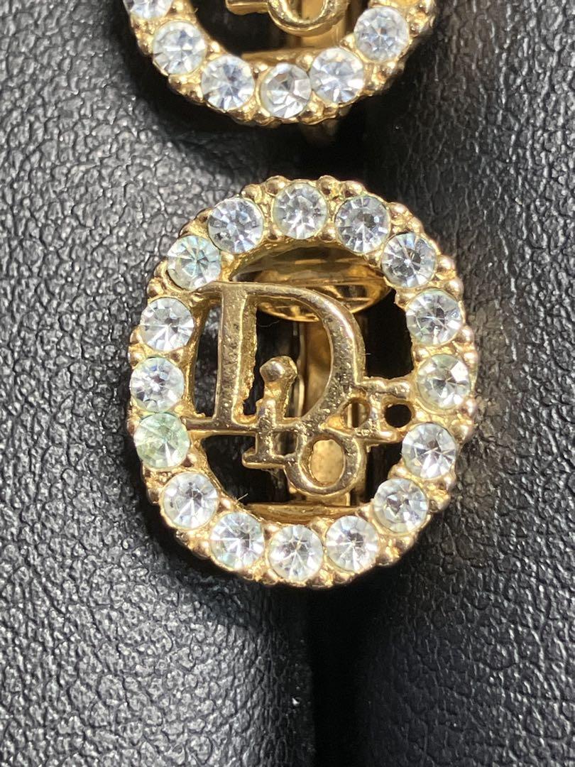 【Christian Dior/ディオール】ラインストーン オーバルイヤリング