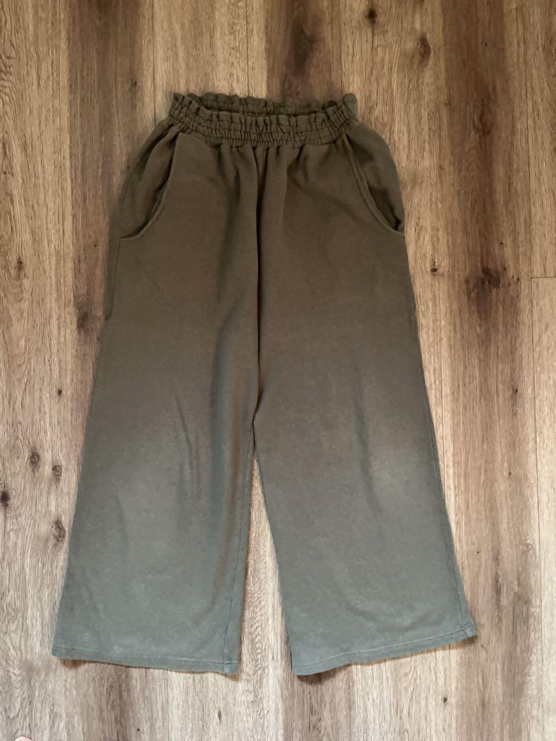 美品　yingyang ◆テリーコットンワイドパンツ　olive