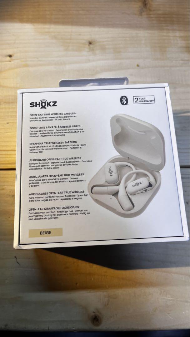 【美品】SHOKZ OPENFIT ワイヤレスイヤホン ベージュ ショックス ワイヤレス イヤホン 左右分離 IP55 最大48時間 USB