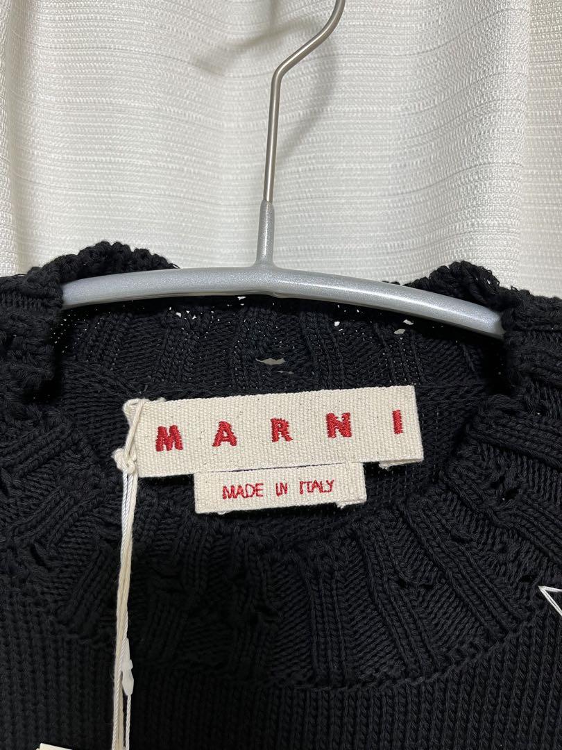 新品24AW MARNIマルニ クルーネック ダメージ ニット セーター 48黒