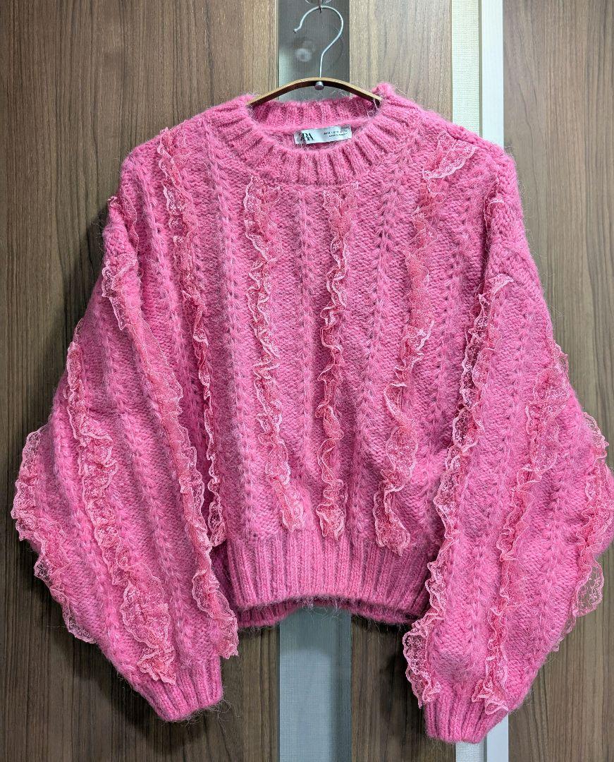 新品☆ZARA ラウンドネック ニットセーター ピンク S ZARA】 ○#無地ウールニットセーター○ ピンク | 3920/173/620