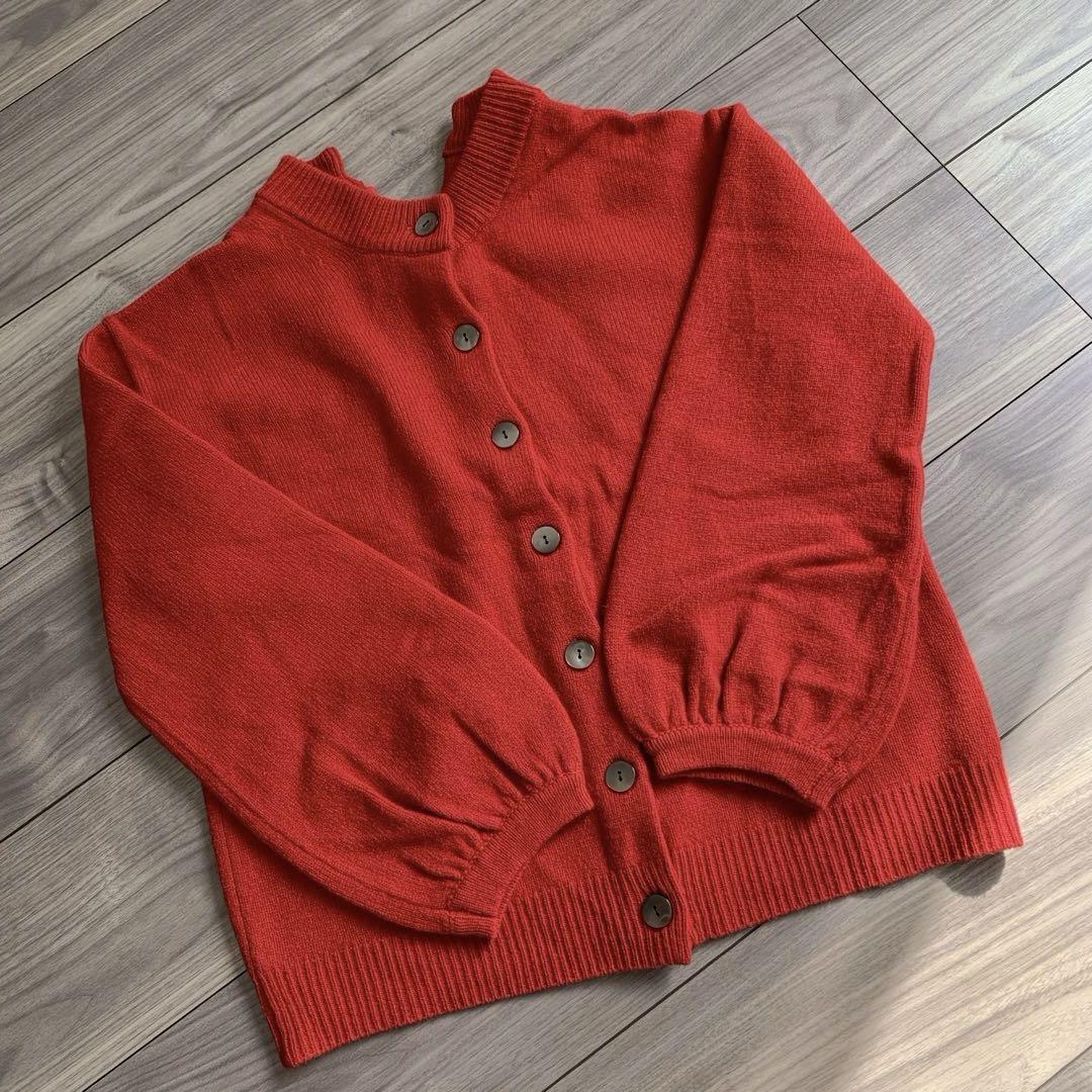 BARNEYS NEWYORK ウールニット カーディガン リボン シェル 赤 - メルカリ