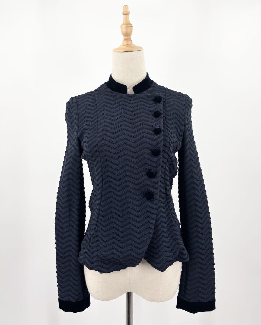 【GIORGIO ARMANI】美品！　ノーカラージャケット　ベロア　ネイビー