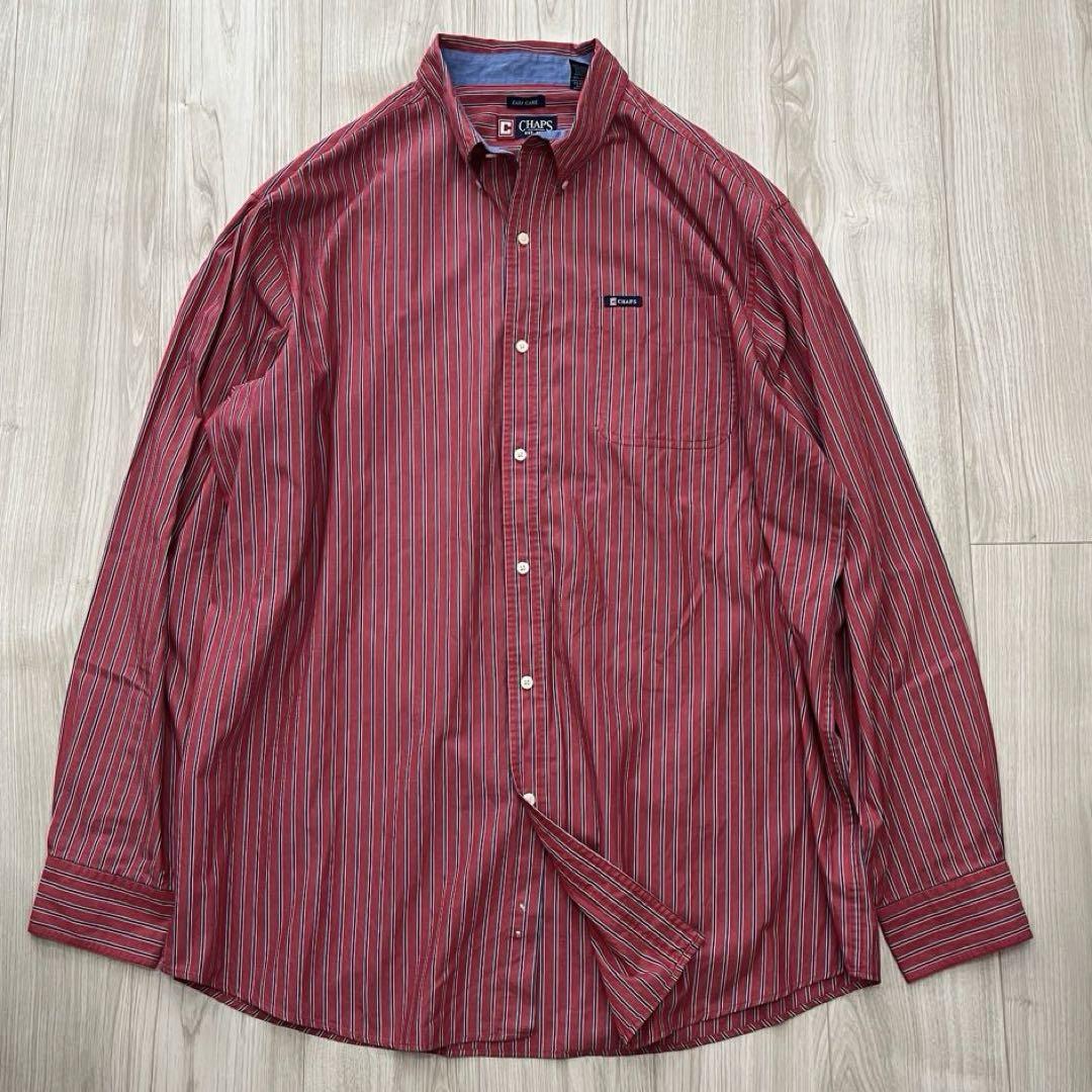 【美品】CHAPS 長袖シャツ 2XT 大きいサイズ 赤 イージーケア 6,000円