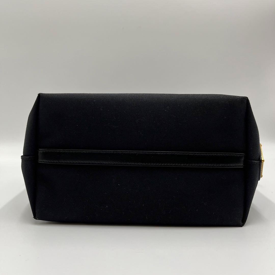 良品 4200 PRADA プラダ ポーチ キャンバス レザー ブラック 希少】PRADA トライアングル ロゴ ブラック キャンバスポーチ