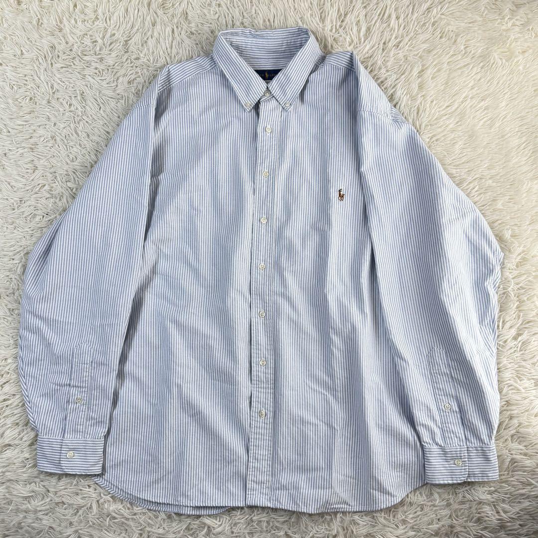 【美品】ラルフローレン 現行 ストライプ　ボタンダウンシャツ ストライプ　XXL