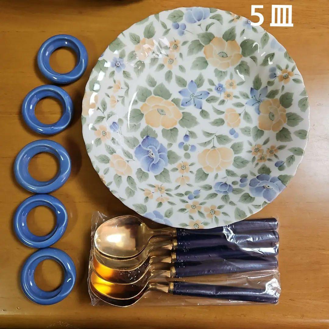 BIYO CHINA カレー皿５枚スプーン置き5個スプーン５本カゴ付き