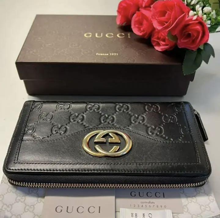 国産高品質 新品同様‼️ グッチ GUCCI 財布 長財布 シマレザー ラウンドファスナー CowPz-m65105848639 大得価高品質