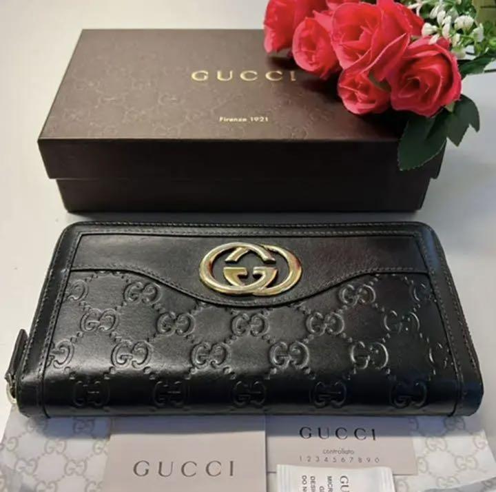 国産高品質 新品同様‼️ グッチ GUCCI 財布 長財布 シマレザー ラウンドファスナー CowPz-m65105848639 大得価高品質
