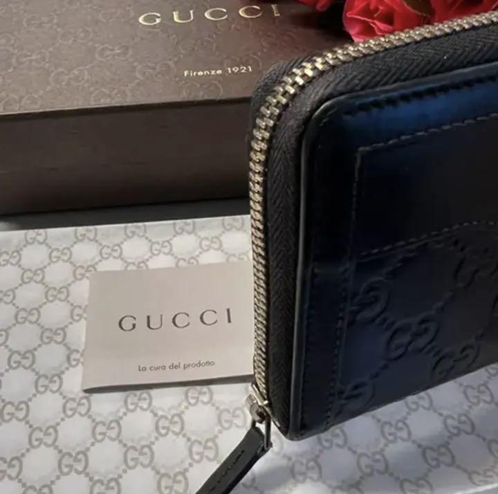 国産高品質 新品同様‼️ グッチ GUCCI 財布 長財布 シマレザー ラウンドファスナー CowPz-m65105848639 大得価高品質