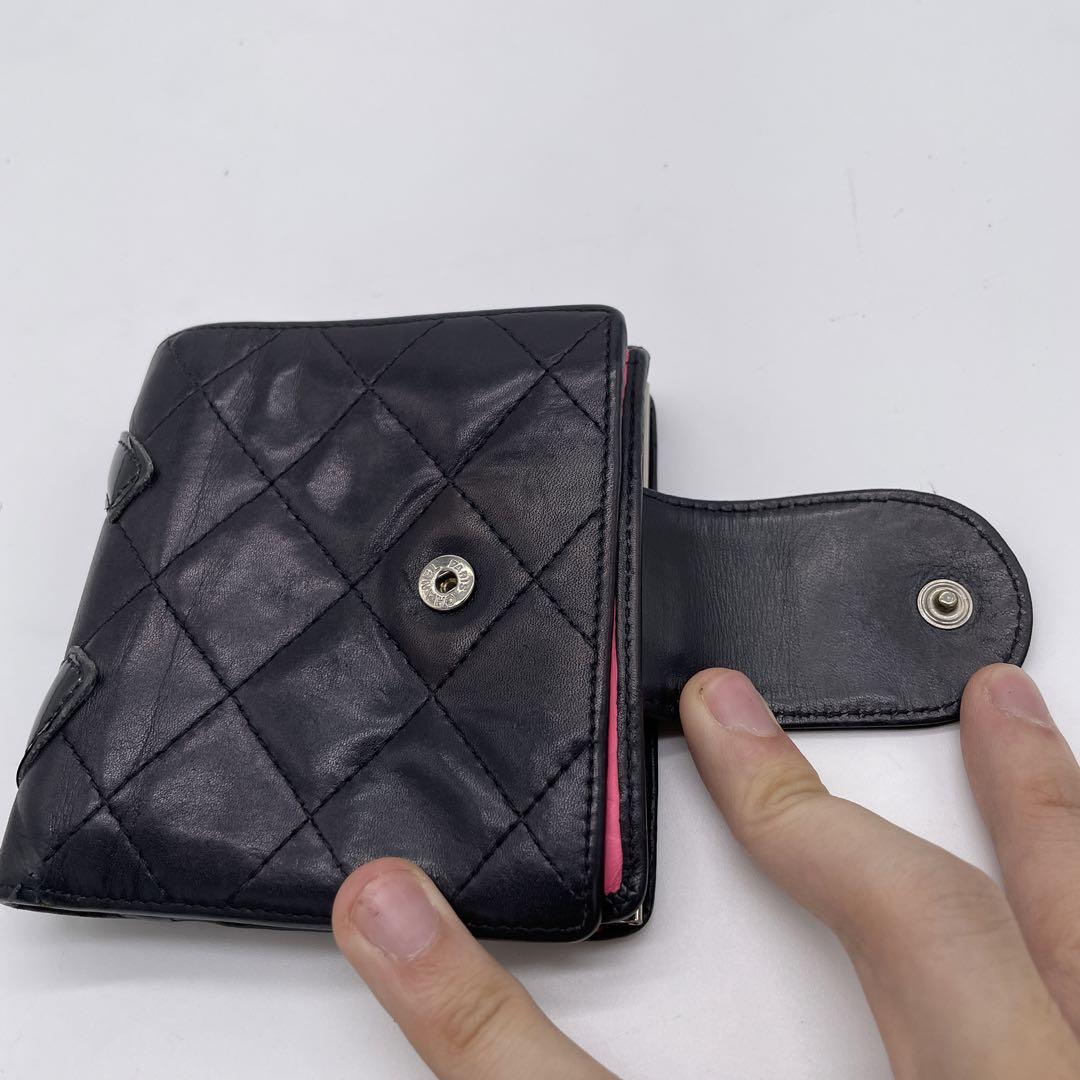 CHANEL カンボンライン がま口 財布 二つ折り ブラック ココマーク