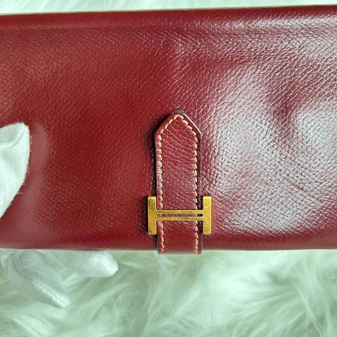エルメス ベアンスフレ Hロゴ 長財布 レッド系 HERMES