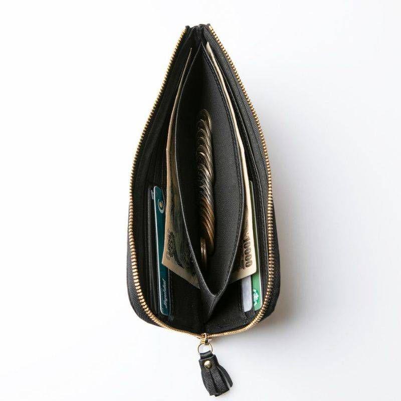 美品✨HAYNI✨POMTATA✨長財布　L字　ドット　レザー　ブラック