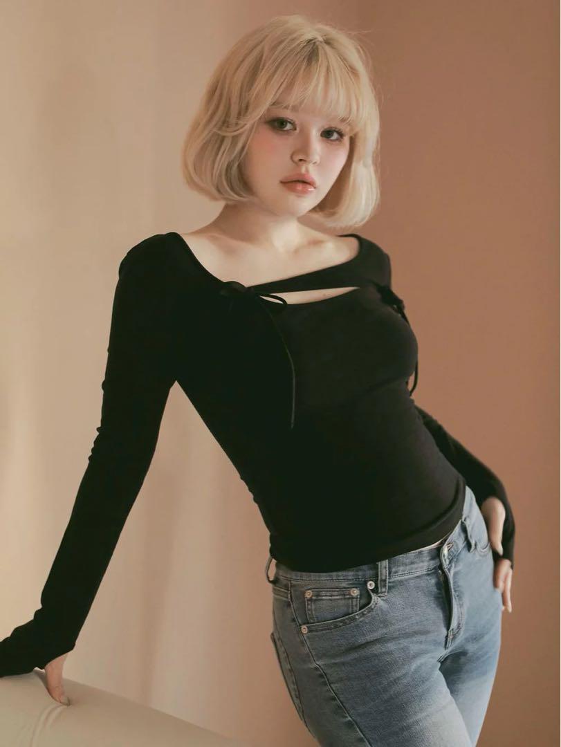【新品未使用タグ付き】ANDMARY Ami ribbon tops black