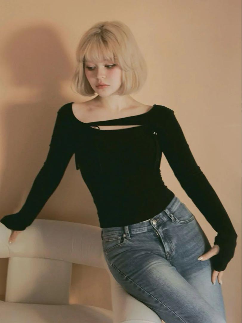 【新品未使用タグ付き】ANDMARY Ami ribbon tops black