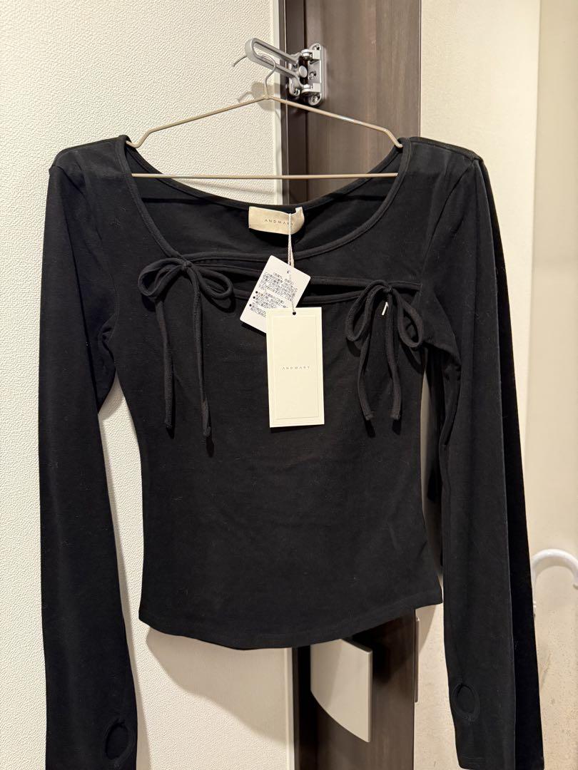 【新品未使用タグ付き】ANDMARY Ami ribbon tops black