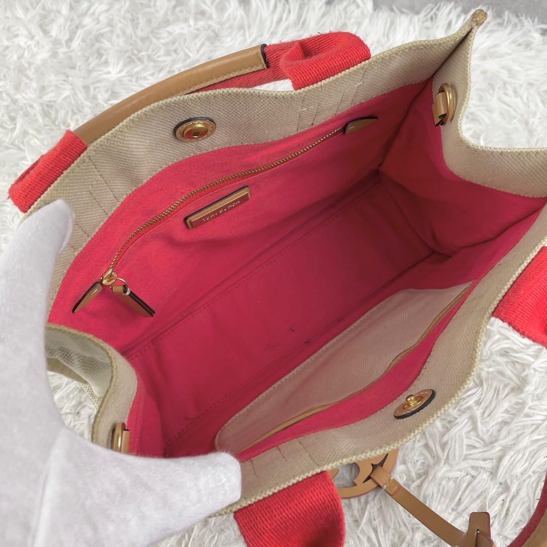 大人気 TORY BURCH キャンバス ハンドバッグ ロゴ チャーム
