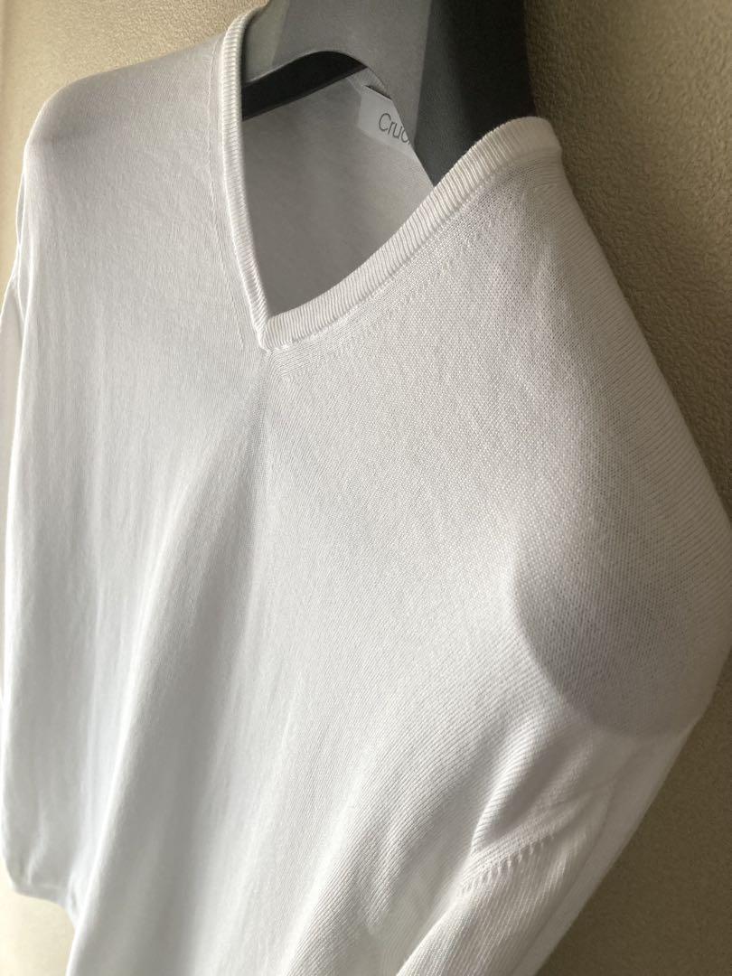 Cruciani コットン 27G Vネックニット 細リブ ホワイト 48 近年