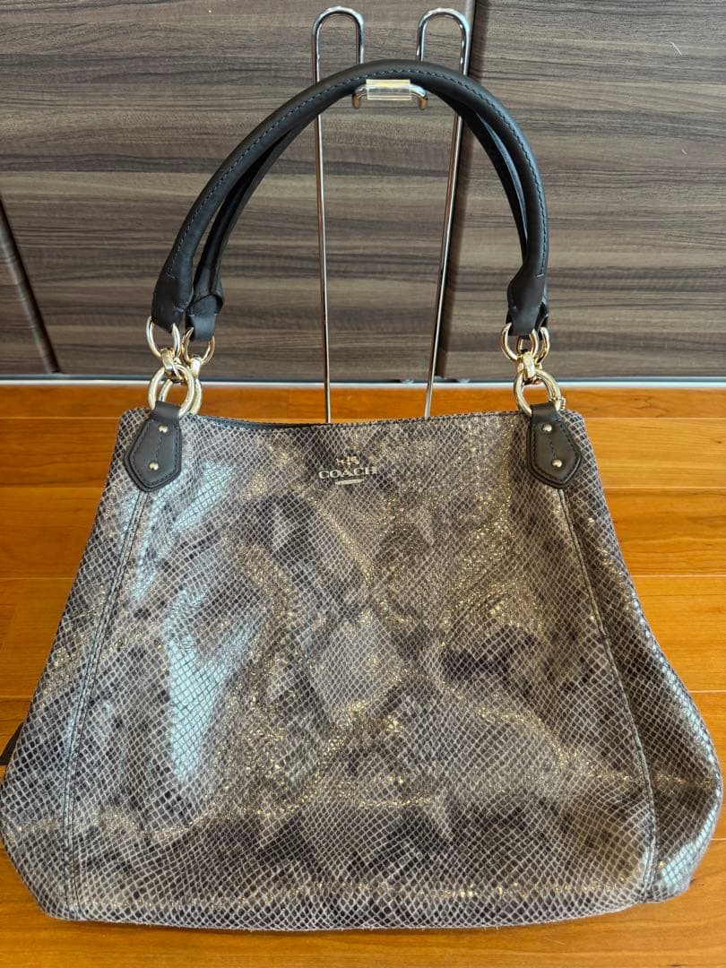 COACH 本革パイソン柄 ショルダーバッグ ブラウングレー色