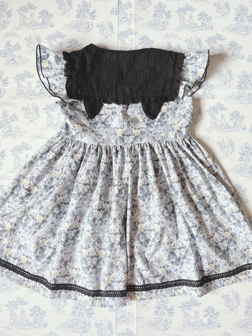 ハンドメイド♡90cm〜ブラックレースセーラーワンピース薔薇バラYUWA