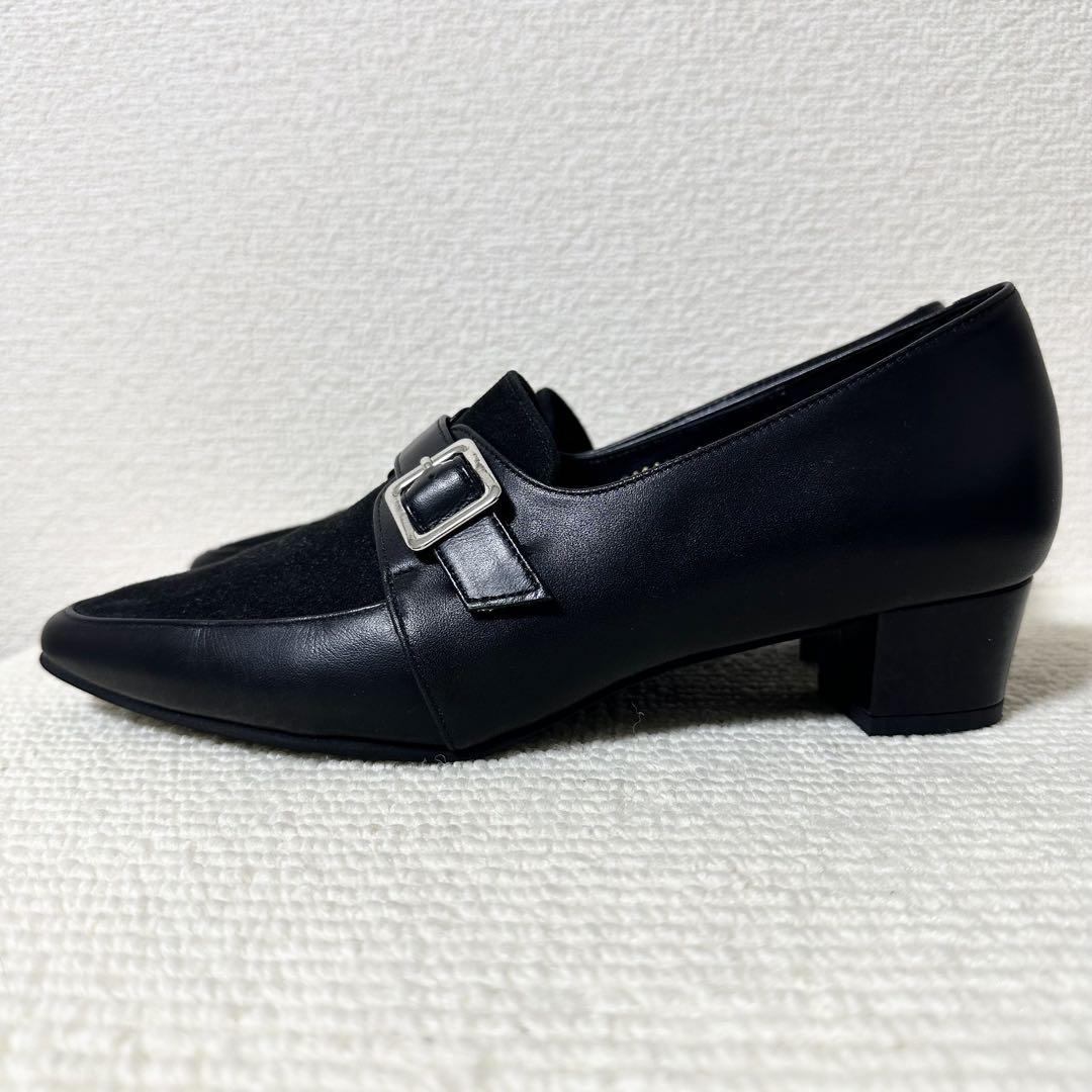 HIMIKO パンプス ポインテッドトゥローファー バックル レザー ブラック